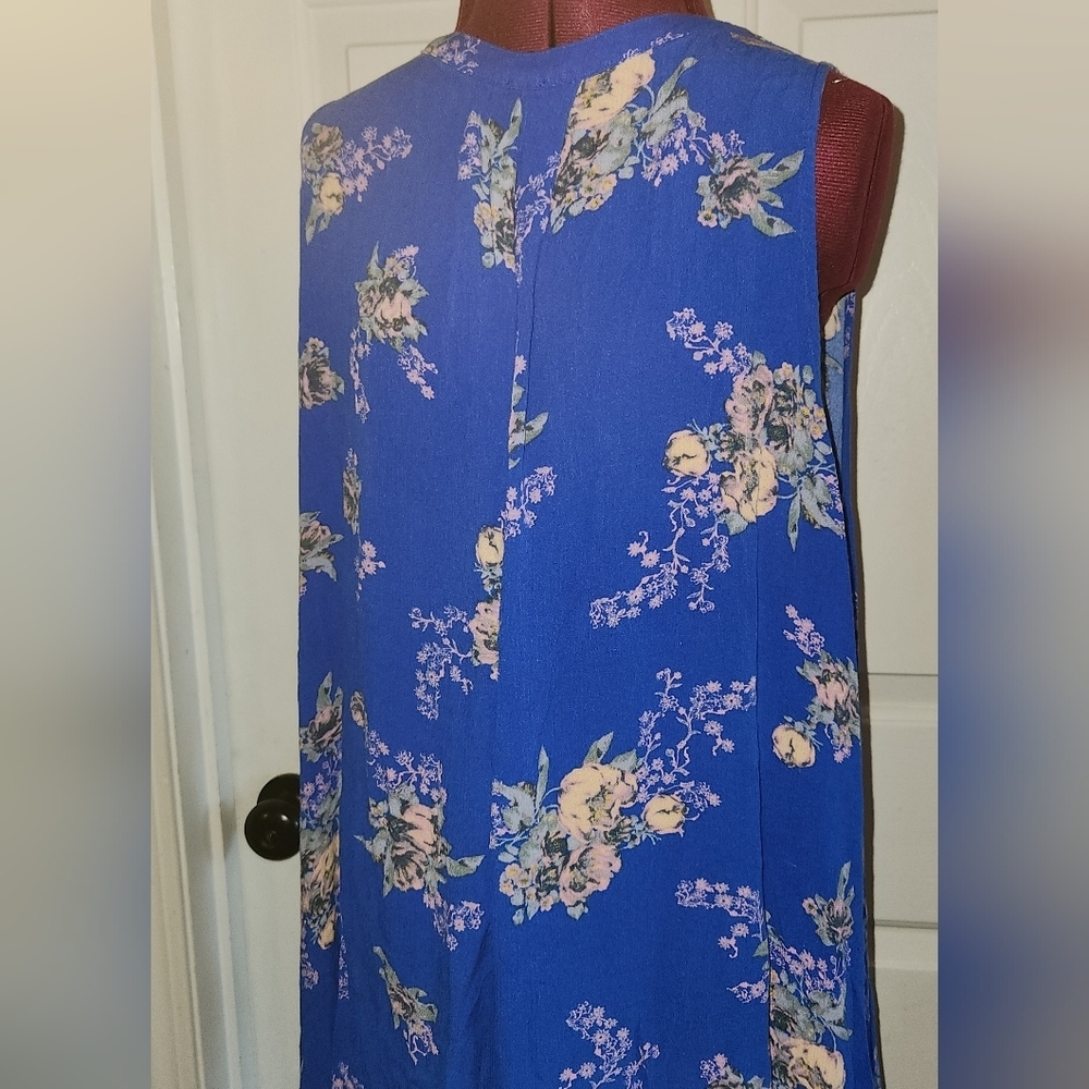 Free People Snap Out of It Blue Floral Medium Boho Tunic Dress - Picture 4 of 12